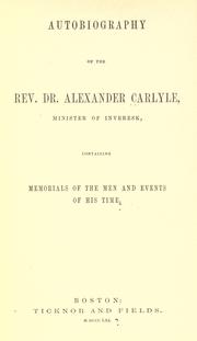 Front cover of Autobiography of the Rev. Dr. Alexander Carlyle, Minister of Inveresk by Rev. Dr. Alexander Carlyle