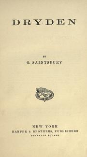Cover of Dryden by Saintsbury, George
