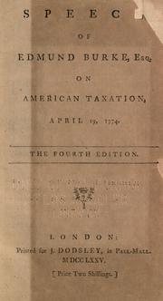 Front cover of Speech of Edmund Burke, esq., on American taxation by Edmund Burke