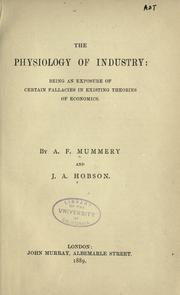 Front cover of The physiology of industry by Albert Frederick Mummery