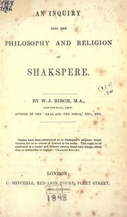 Front cover of An Inquiry Into The Philosophy And Religion Of Shakespeare by William John Birch