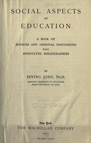 Front cover of Social aspects of education by King, Irving
