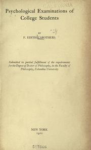 Front cover of Psychological examinations of college students by Florence Edith Carothers