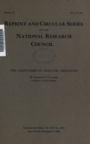 Front cover of The usefulness of analytic abstracts by Gordon S. Fulcher