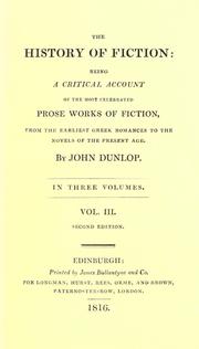 Front cover of The history of fiction by Dunlop, John Colin
