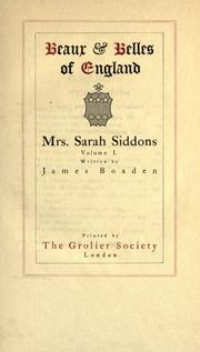Cover of Mrs. Sarah Siddons by James Boaden