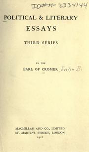 Cover of Political & literary essays by Evelyn Baring Earl of Cromer