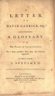 Front cover of A letter to David Garrick, Esq. concerning a glossary to the plays of Shakespeare, on a more extensive plan than has hitherto appeared by Warner, Richard