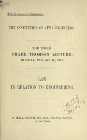 Cover of Law in relation to engineering by Frame Thomson