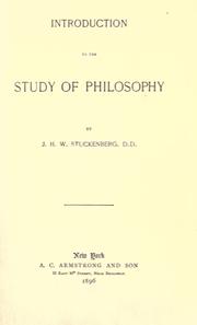 Front cover of Introduction to the study of philosophy by J. H. W. Stuckenberg