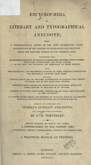 Front cover of Encyclopaedia of literary and typographical anecdote by Charles H. Tinperley