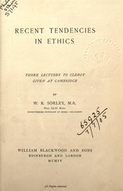 Cover of Recent Tendencies in Ethics by William Ritchie Sorley