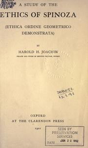 Front cover of A study of the Ethics of Spinoza (Ethica ordine geometrico demonstrata) by Harold H. Joachim
