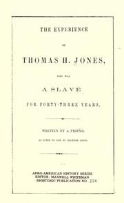 Front cover of The experience of Thomas H. Jones by Thomas H. Jones