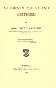 Front cover of Studies in poetry and criticism by John Churton Collins
