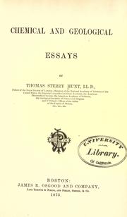 Cover of Chemical and geological essays by Thomas Sterry Hunt