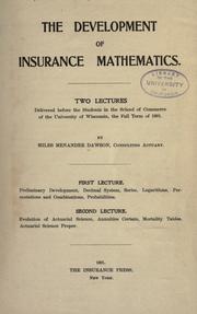 Cover of The development of insurance mathematics by Miles Menander Dawson