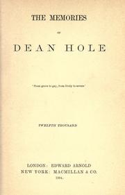 Front cover of The memories of Dean Hole by S. Reynolds Hole