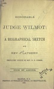 Front cover of Honorable Judge Wilmot by J. Lathern