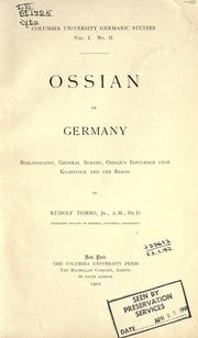Cover of Ossian in Germany by Tombo, Rudolf