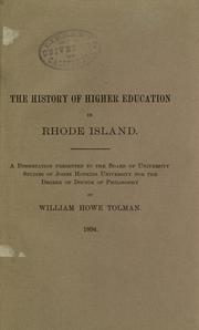 Front cover of History of higher education in Rhode Island by William Howe Tolman