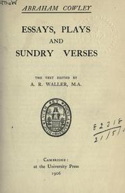Front cover of Essays, plays and sundry verses by Abraham Cowley