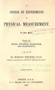 Cover of A course of experiments in physical measurement .. by Harold Whiting