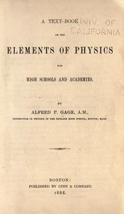 Front cover of A text-book on the elements of physics by Alfred Payson Gage