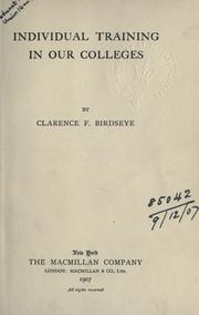Front cover of Individual training in our colleges by Clarence F. Birdseye
