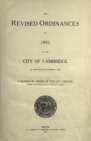 Front cover of The revised ordinances of 1892 of the city of Cambridge by Cambridge, Mass.