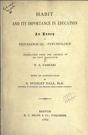 Front cover of Habit and its importance in education by Paul Radestock