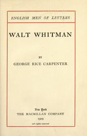 Cover of Walt Whitman by George Rice Carpenter