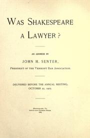 Front cover of Was Shakespeare a lawyer? by John H. Senter