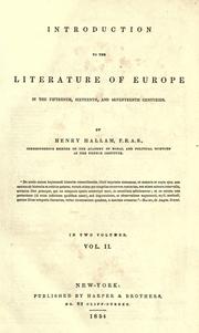 Cover of Introduction to the literature of Europe by Henry Hallam
