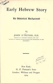 Front cover of Early Hebrew story by John P. Peters
