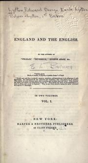 Cover of England and the English by Edward Bulwer Lytton, Baron Lytton