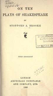 Cover of On ten plays of Shakespeare by Brooke, Stopford Augustus