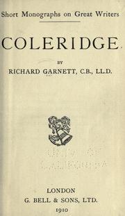 Cover of Coleridge by Richard Garnett