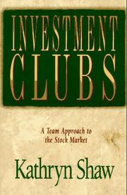Front cover of Investment clubs by Kathryn Shaw