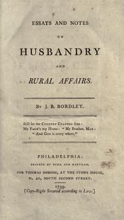 Front cover of Essays and notes on husbandry and rural affairs by J. B. Bordley