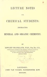 Front cover of Lecture notes for chemical students by Frankland, Edward Sir