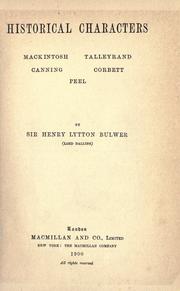 Front cover of Historical characters by Henry Lytton Bulwer Baron Dalling and Bulwer