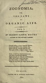 Front cover of Zoonomia, or, The laws of organic life by Erasmus Darwin