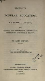 Front cover of Necessity of popular education, as a national object by Simpson, James