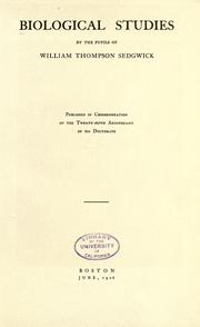 Front cover of Biological studies by the pupils of William Thompson Sedgwick by Unknown