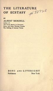 Front cover of The literature of ecstasy by Albert Mordell