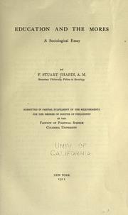 Front cover of Education and the Mores by F. Stuart Chapin