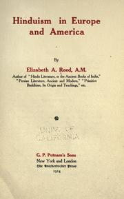 Front cover of Hinduism in Europe and America by Reed, Elizabeth (Armstrong) Mrs.