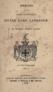 Front cover of Memoirs of the Right Honourable Henry lord Langdale by Thomas Duffus Hardy