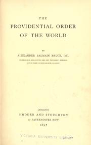 Front cover of The providential order of the world by Alexander Balmain Bruce